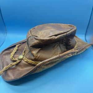 Brown Leather Cowboy Hat Small Western Outback Distressed Braided Band Mexico